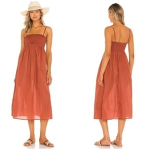 Acacia Smocked Bonnie Cotton Tan Orange Dress, P